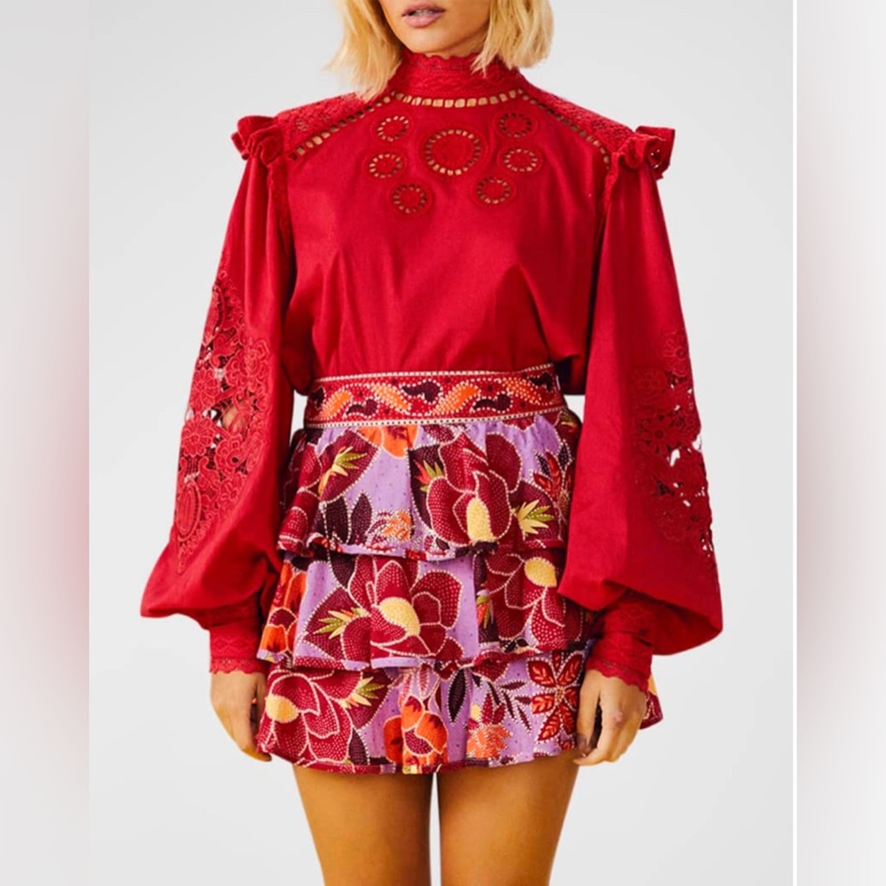 FARM Rio Sweet Floral Tiered Ruffle Mini Skirt- Sz M